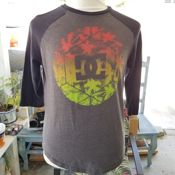 DC Shoe Men's Raglan Baseball T-Shirt sz Medium Palm Tree Graphic Multicolored - Picture 1 of 7